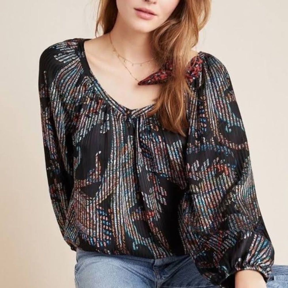 Anthropologie NWT Maeve Madeira Pattern Burnout Satin Blouse black paisley small